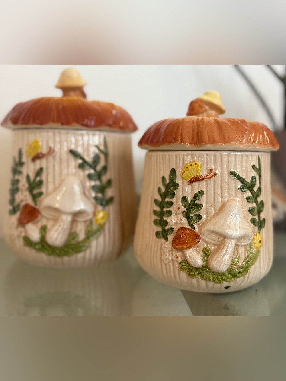 Vintage Ceramic ROC Mushroom Kitchen Storage Canister Set
